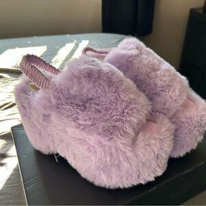 Fuzzy platform sandals/clogs